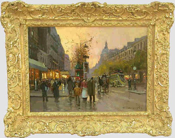 Signed Edouard Cortes (LR) oil on canvas: Signed Edouard Cortes (LR) oil on canvas "Les Grandes Bouldevard Richeleu Drouot". 13" x 18", Circa - 1955.