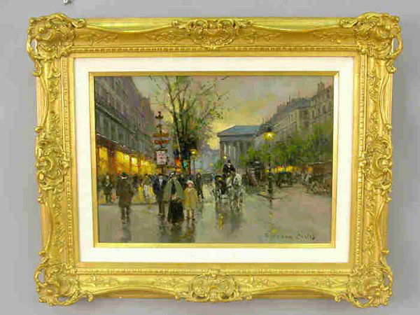 Signed Edouard Cortes (LR) oil on: Signed Edouard Cortes (LR) oil on canvas," Bouldevard des Capucines, View of L'Eglise Madeline". 13" x 18", Circa - 1955.