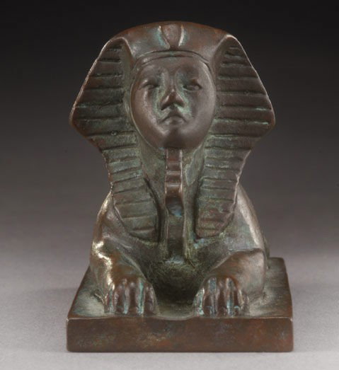 Tiffany Studios patinated bronze paperweight: in the form of a sphinx. Stamped, "Tiffany Studios New York 931". 1.625"H x 2.25"W x .875"D, Circa - Late19th-Early 20th C.