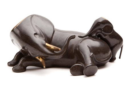 Loet Vanderveen "Elephant & Baby" bronze figure.: Loet Vanderveen "Elephant & Baby" bronze figure. Signed and numbered to underside, "Loet 195/1750". Loet Vanderveen (Dutch, 1921 - 2015). 5"H x 12"W,