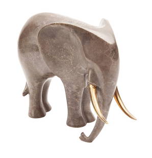 Loet Vanderveen "Grey Elephant" bronze figure,: Loet Vanderveen "Grey Elephant" bronze figure, gilt and patinated. Signed and numbered to underside, "Loet 442/500". Loet Vanderveen (Dutch, 1921 - 2015). 7"H x 10"W,