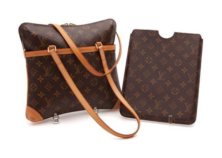 (2) Louis Vuitton coated canvas bags,: (2) Louis Vuitton coated canvas bags, including: (1) iPad case and (1) shoulder bag with zipper top.