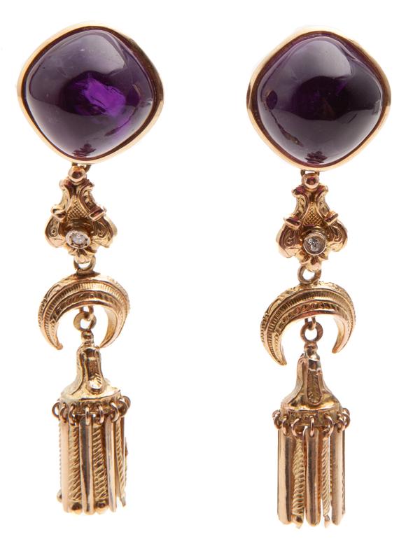 Pr. 14K gold & amethyst drop earrings. (1 of 5)