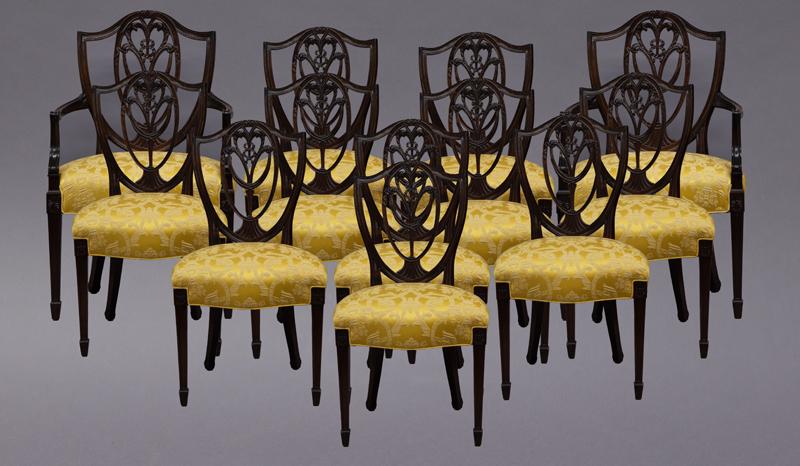 (12) Hepplewhite style carved dining chairs, (1 of 15)