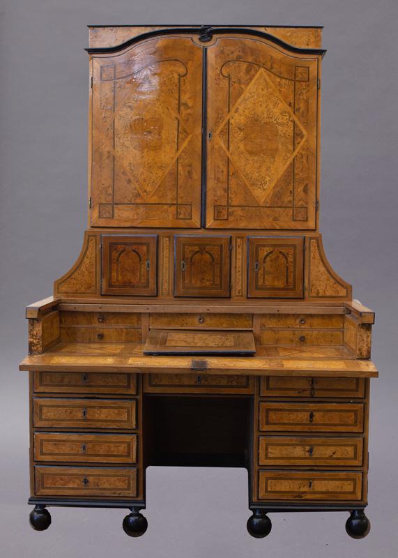 South German burr elm and walnut secretary, (1 of 10)