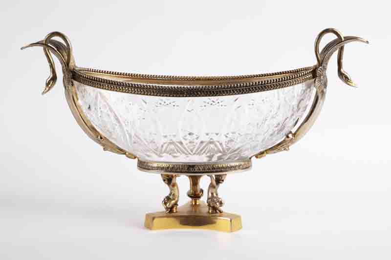 Cristal Freres ormolu bronze & cut crystal bowl, (1 of 7)