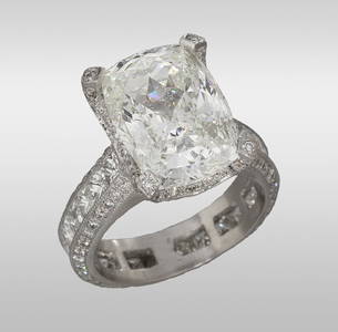 GIA 8.86 ct. cushion cut diamond ring.