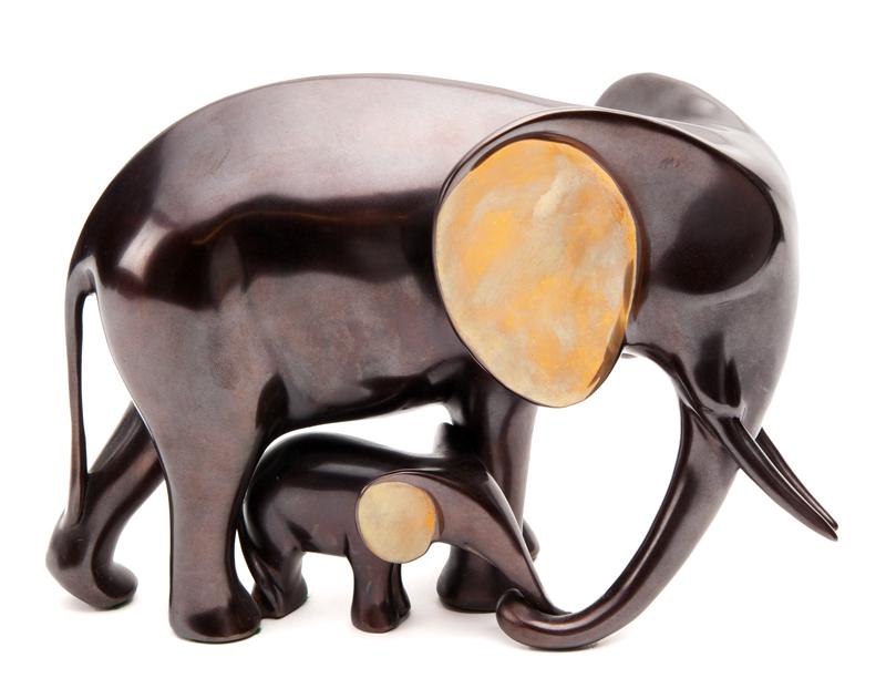 Loet Vanderveen "Elephant & Baby" bronze figure, (1 of 9)