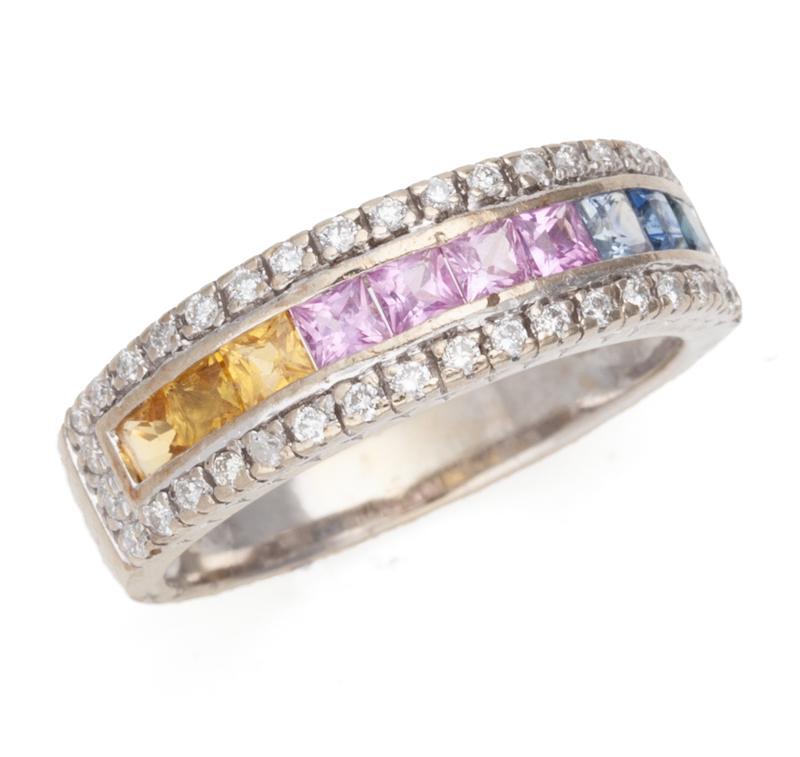 Ladies 14K gold, diamond & sapphire band, (1 of 7)