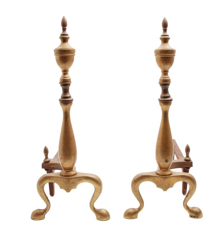 Pr. American brass andirons with urn shaped (1 of 4)