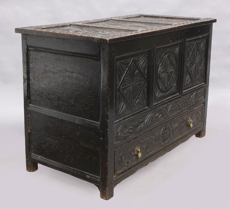 Early English carved oak coffer, (1 of 13)