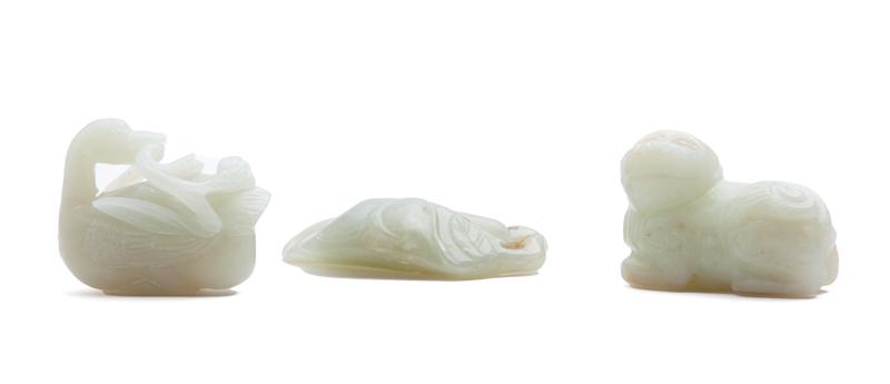 (3) Pcs. Chinese Qing carved jade toggles, (1 of 6)