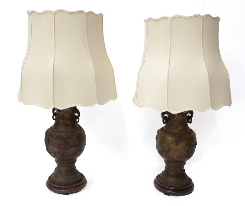 Pr. Chinese bronze urns mounted as lamps (1 of 6)