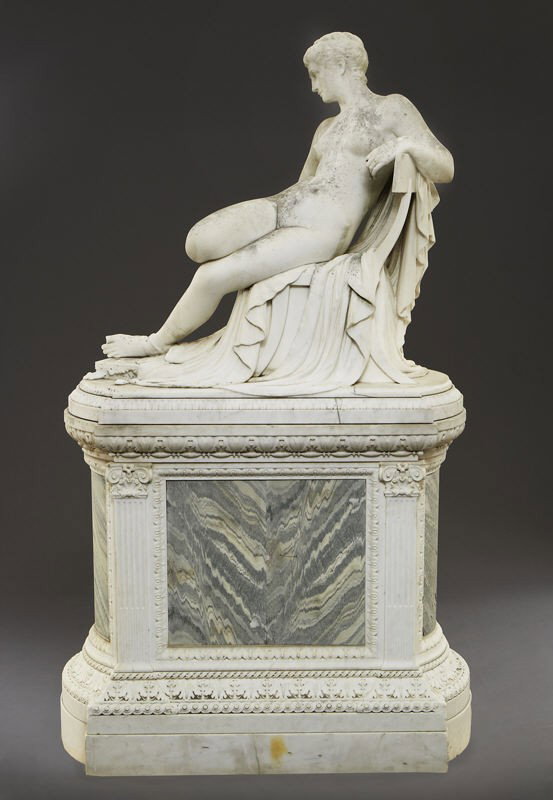 Thomas Waldo Story marble sculpture: Thomas Waldo Story marble sculpture modeled as a classical figure with winged sandals. Inscribed on base, " Waldo Story Roma 1888" . Thomas Waldo Story (British, 1855-1915). Figure: 35" H x 34" W x 17
