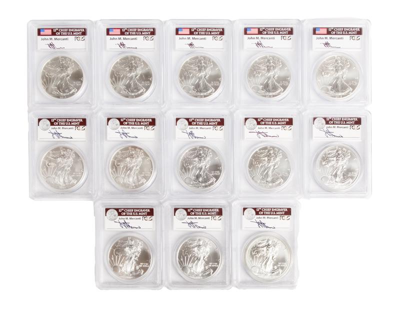 US 1 oz Silver Eagle Group signed (13) PCGS MS 70 (1 of 4)