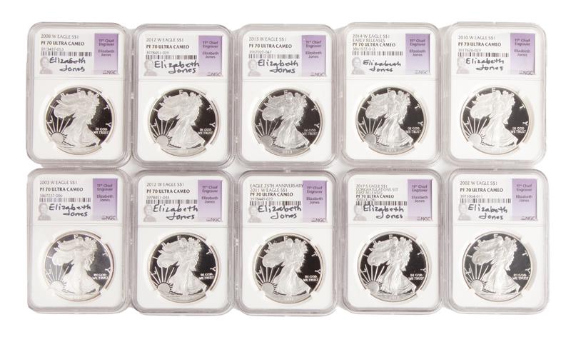 US 1 oz Silver Eagle Grp. (10) Signed E. Jones (1 of 4)