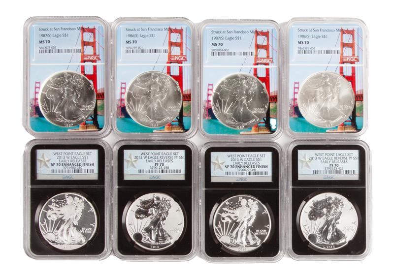 US 1 oz Silver Eagle Group (8) NGC MS 70 and PF 70 (1 of 4)