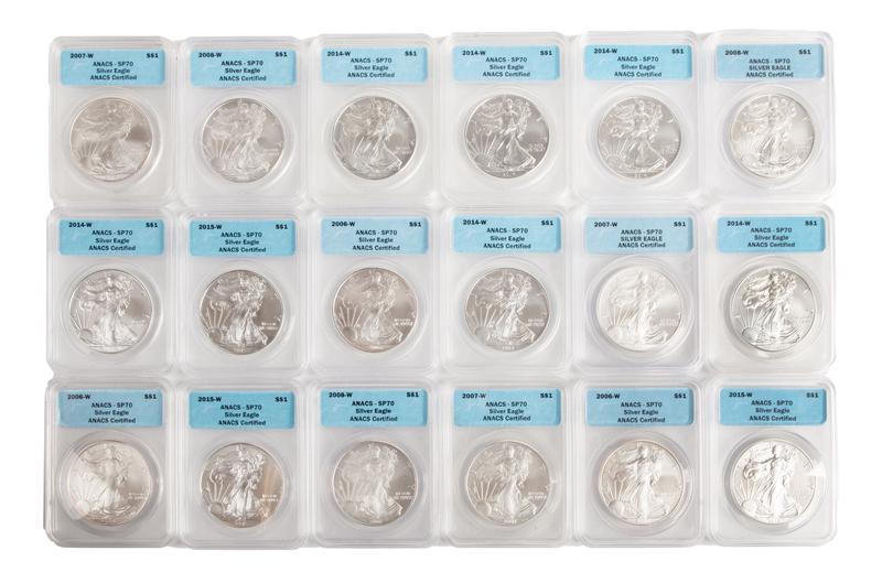 US 1 oz Silver Eagle Group (18) ANACS SP 70 (1 of 4)
