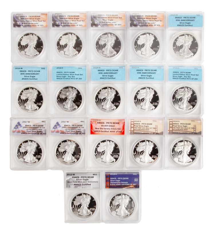 US 1 oz Silver Eagle Grp. (17) ANACS PR 70 DCAM (1 of 4)