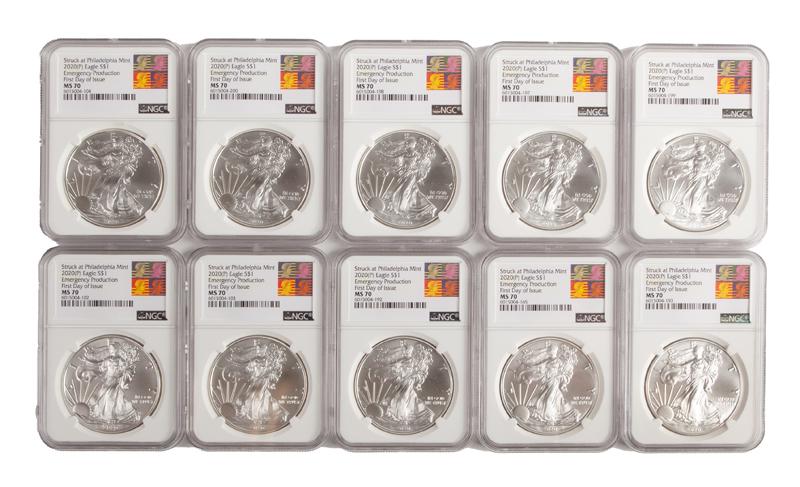 2020 US 1 oz Silver Eagle Grp. (10) MGC MS 70 (1 of 4)