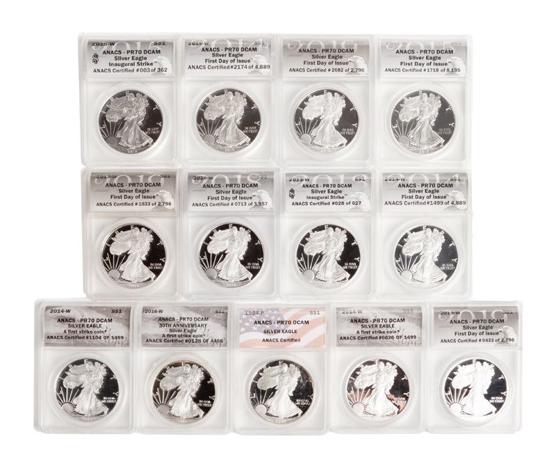 US 1 oz Silver Eagle Grp. (13) ANACS PR 70 DCAM (1 of 4)