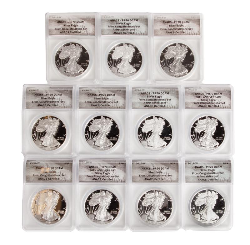 US 1 oz Silver Eagle Grp. (11) ANACS PR 70 DCAM (1 of 4)