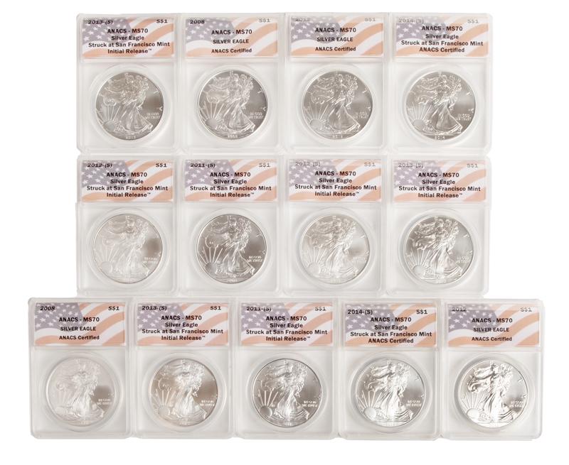 US 1 oz Silver Eagle Group (13) ANACS MS 70 (1 of 4)