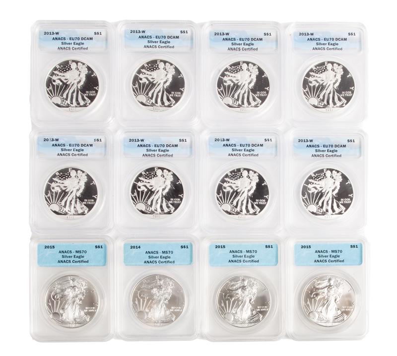 US 1 oz Silver Eagle Group (12) ANACS (1 of 4)