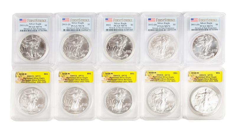 US 1 oz Silver Eagle Group (10) ANACS/PCGS (1 of 4)