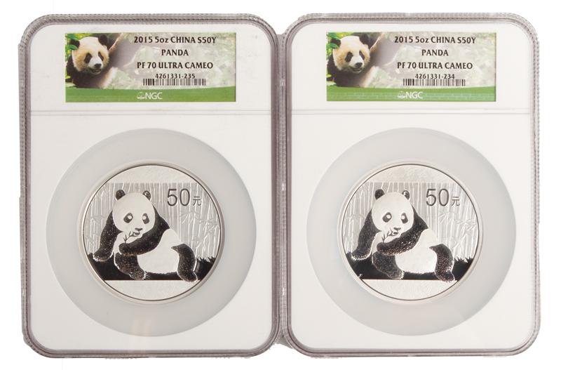 2015 China Silver Panda Pair (2) 5 oz ea. PF 70 (1 of 4)