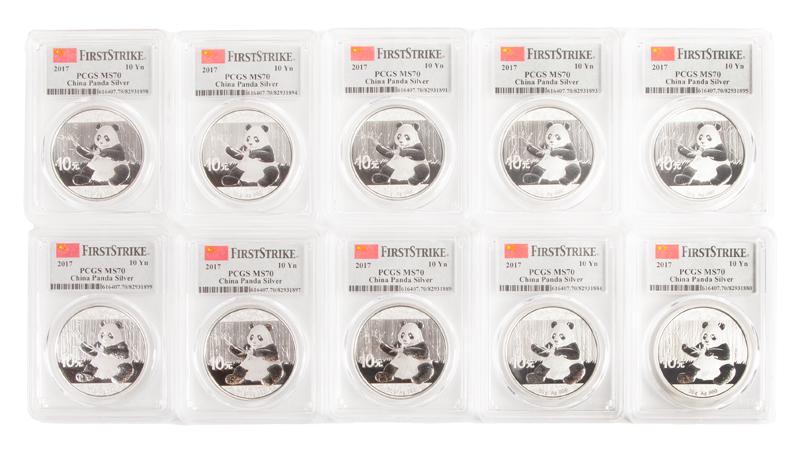 2017 China 1 oz Silver Panda Grp. (10) PCGS MS 70 (1 of 4)