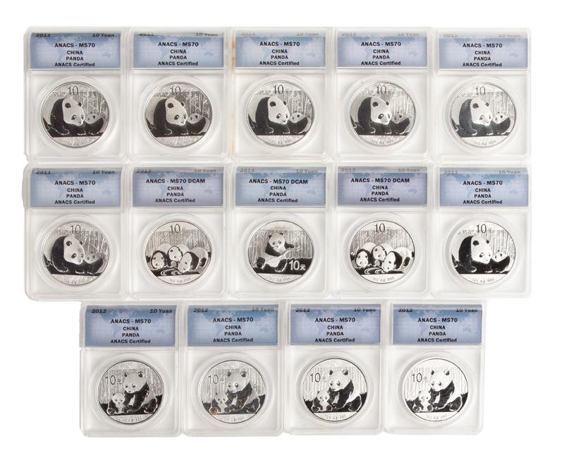 China 1 oz Silver Panda Grp. (14) ANACS MS 70 (1 of 4)