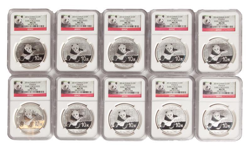 2014 China 1 oz Silver Panda Grp. (10) NCG MS 70 (1 of 4)