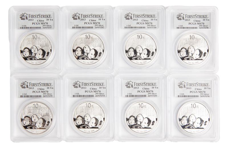 2013 China 1 oz Silver Panda Grp. (8) PCGS MS 70 (1 of 4)
