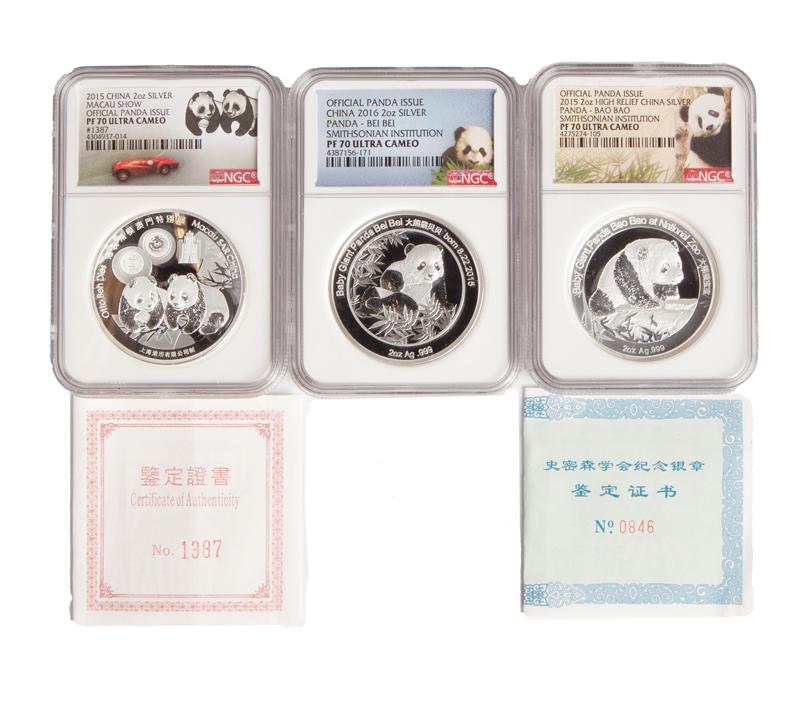 China 2 oz Silver Panda Grp. (3) NGC PF 70 (1 of 4)