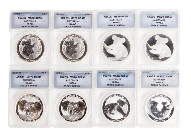 Australia 1 oz Silver Koala Group (8) ANACS (1 of 4)