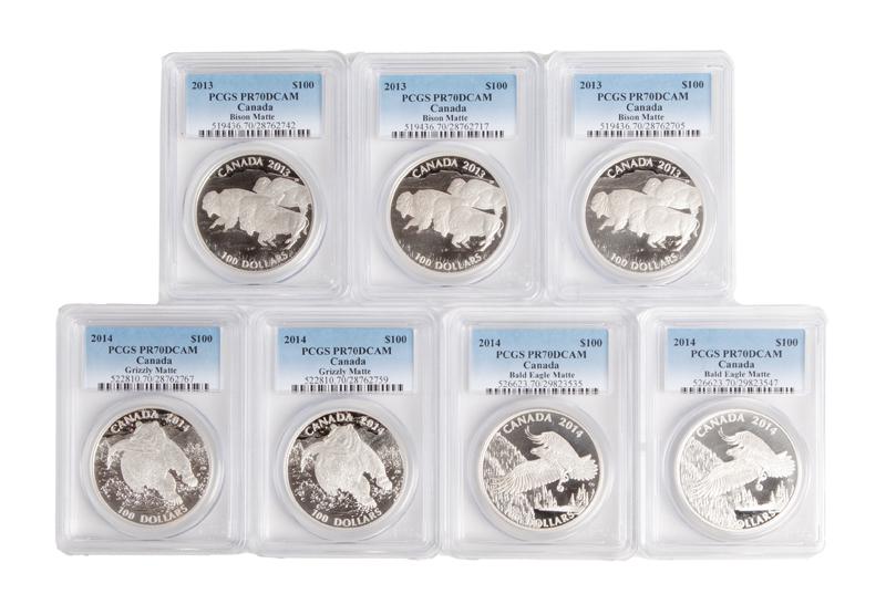 Canada $100 Silver Rounds Group (7) PCGS PR 70 (1 of 4)