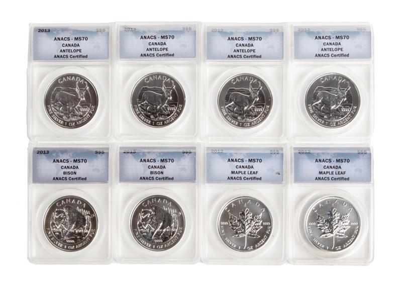 Canada 1 oz Silver Rounds Group (8) ANACS MS 70 (1 of 4)