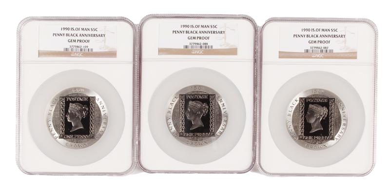1990 Isle of Man 5 oz Silver Penny Black Grp. (3) (1 of 5)
