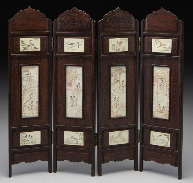 Chinese ivory inlaid rosewood table screen (Intern: Chinese ivory inlaid rosewood table screen (International buyers should note that several countries do not allow the importation of lots containing materials made from endangered species. This include