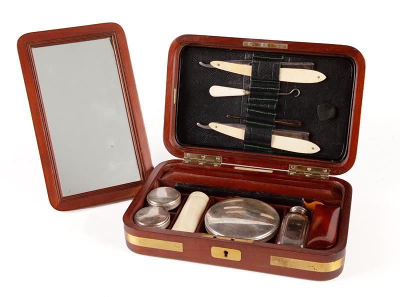 Gentleman's traveling kit in brass bound mahogany (1 of 12)