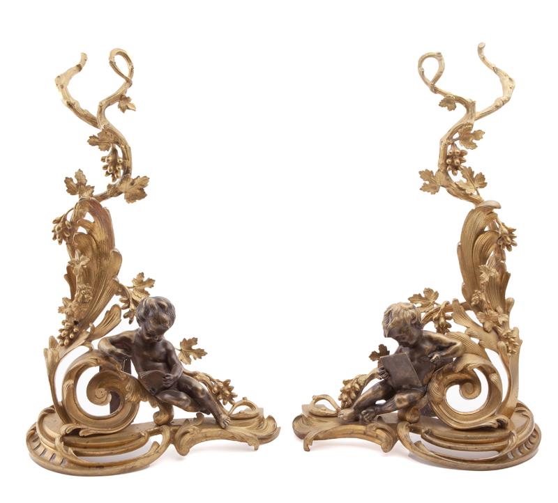 Pr. Louis XV gilt & patinated bronze andirons, (1 of 8)