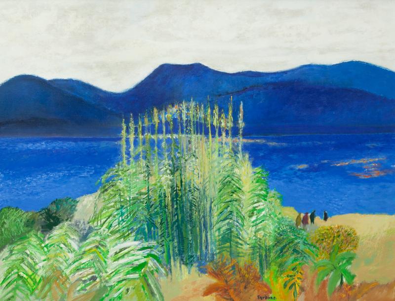 Guy Bardone "Baie d'Agios, Nicolaos Creti" oil: Guy Bardone "Baie d'Agios, Nicolaos Creti" oil, on canvas. Signed lower portion, "Bardone". Canvas: 34.75"H x 45.5"W; Frame: 42"H x 52.25"W. PROVENANCE: Findlay Galleries, New York, New York. Guy Bard