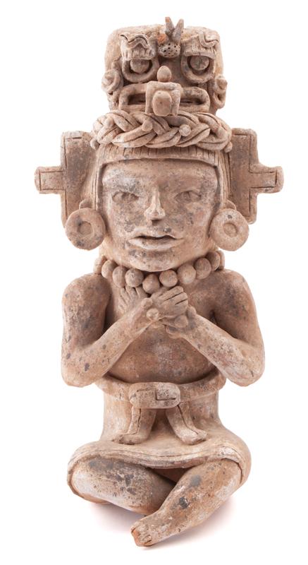 Pre-Columbian style pottery figure of a seated man (1 of 10)