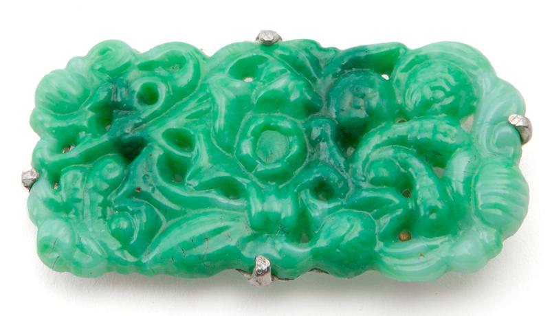 Chinese Qing carved jadeite brooch, (1 of 5)
