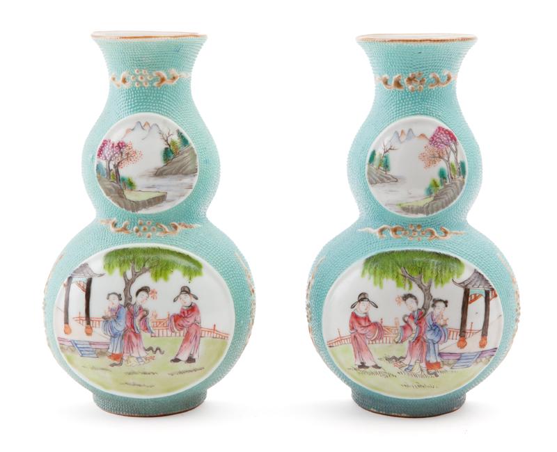 Pr. Chinese Qing famille rose wall vases, (1 of 7)
