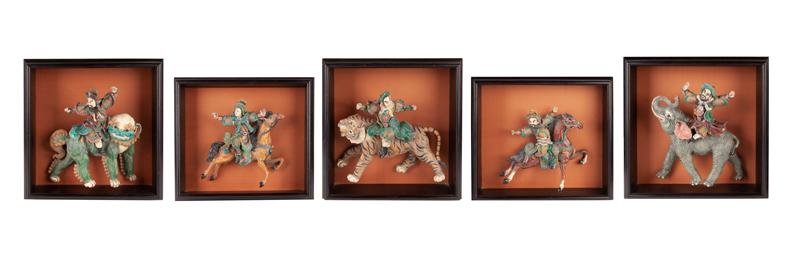 (5) Framed Chinese polychrome roof tiles (1 of 11)