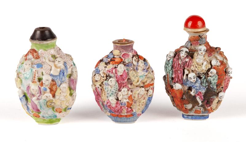 (3) Chinese molded figural snuff bottles, (1 of 5)