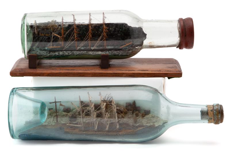 (2) Antique ships in bottles, (1 of 12)