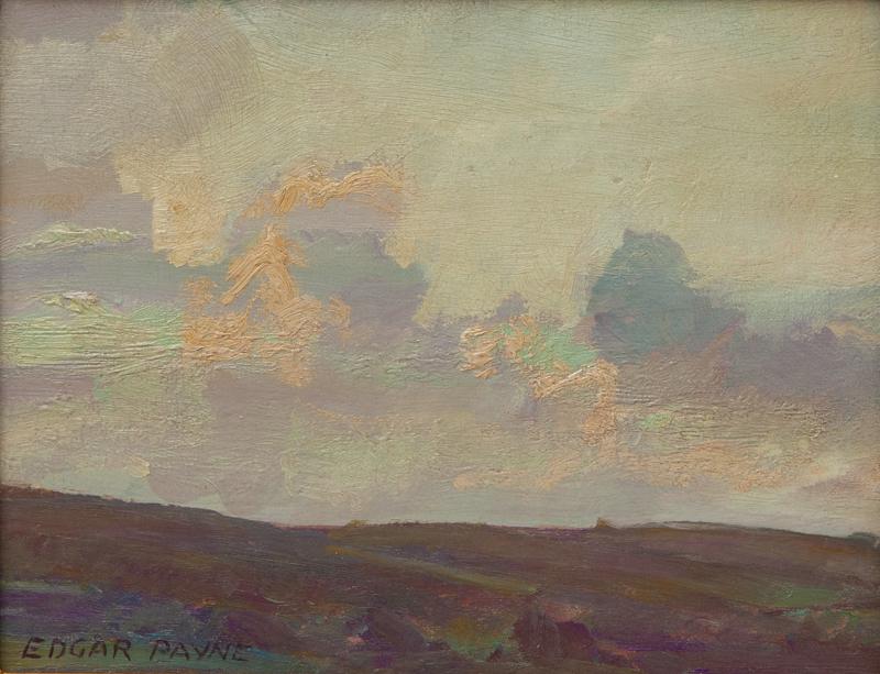 Edgar Payne "Arizona Skies" oil on board.: Edgar Payne "Arizona Skies" oil on board. Signed lower left, "Edgar Payne". Board: 8.5"H x 11"W; Frame: 15"H x 17.5"W. Edgar Alwin Payne (American, 1883 - 1947).